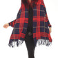 Oolala - Plaid Pattern Real Fur Collar Fringe Cape
