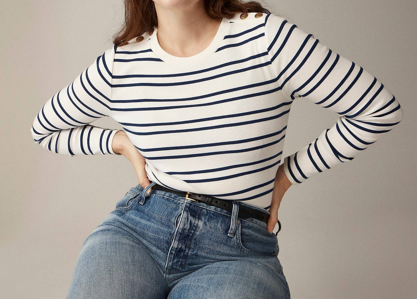 J.Crew - Perfect-fit Long-sleeve Crewneck T-shirt With Lion Buttons Stripe