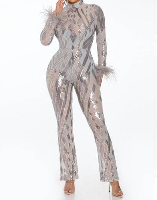 Banjul - LONG SLEEVE SEQUIN JUMPSUIT