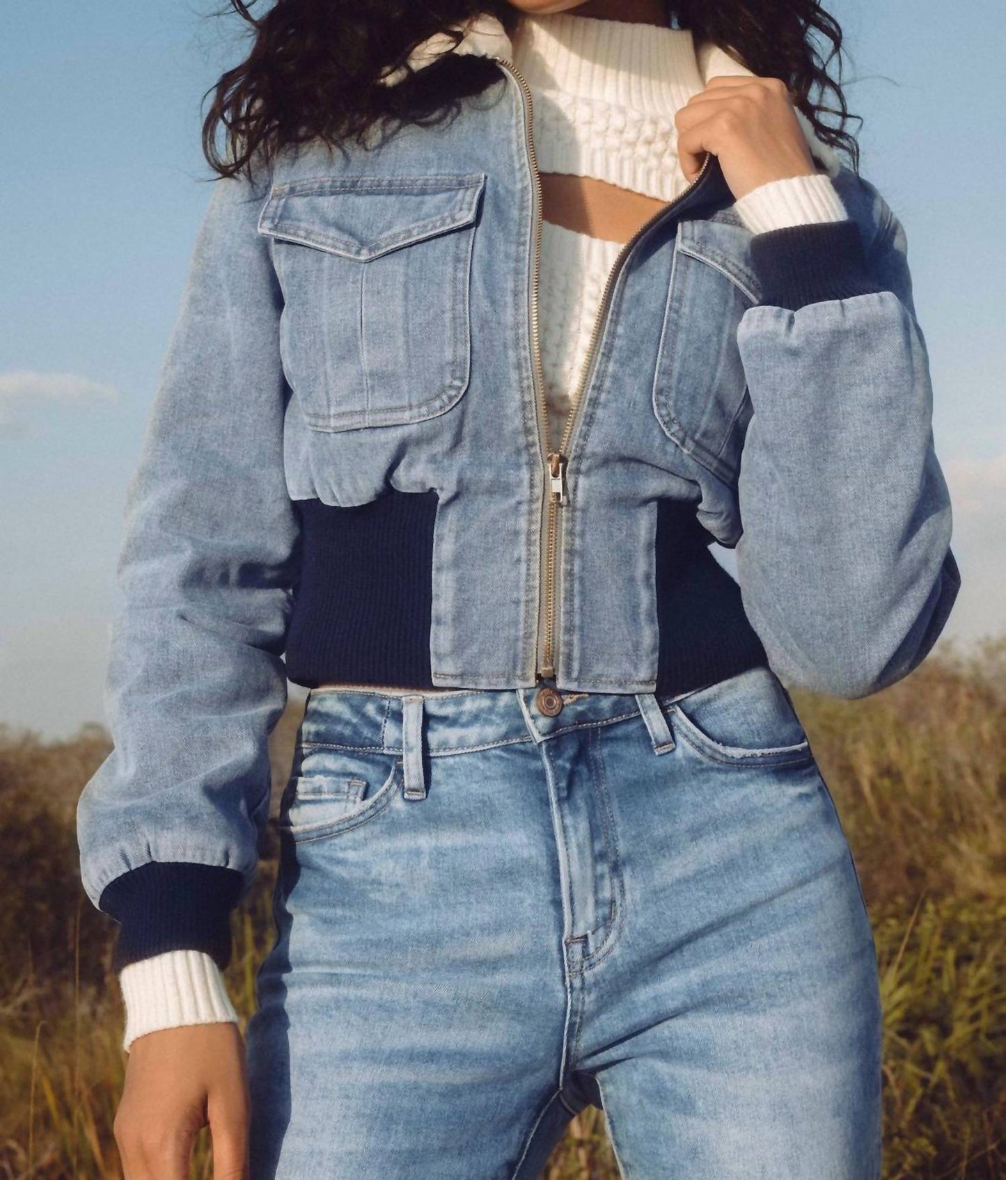 Elan - DENIM JACKET FUR COLLAR