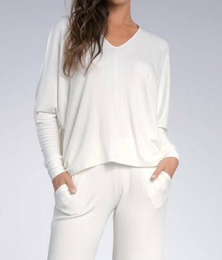 Elan - Long Sleeve Knit Top with V Neck