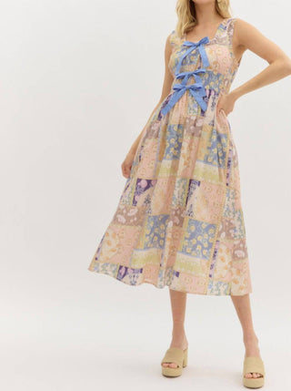 Entro - Multi-pattern Bow Detail Midi Dress