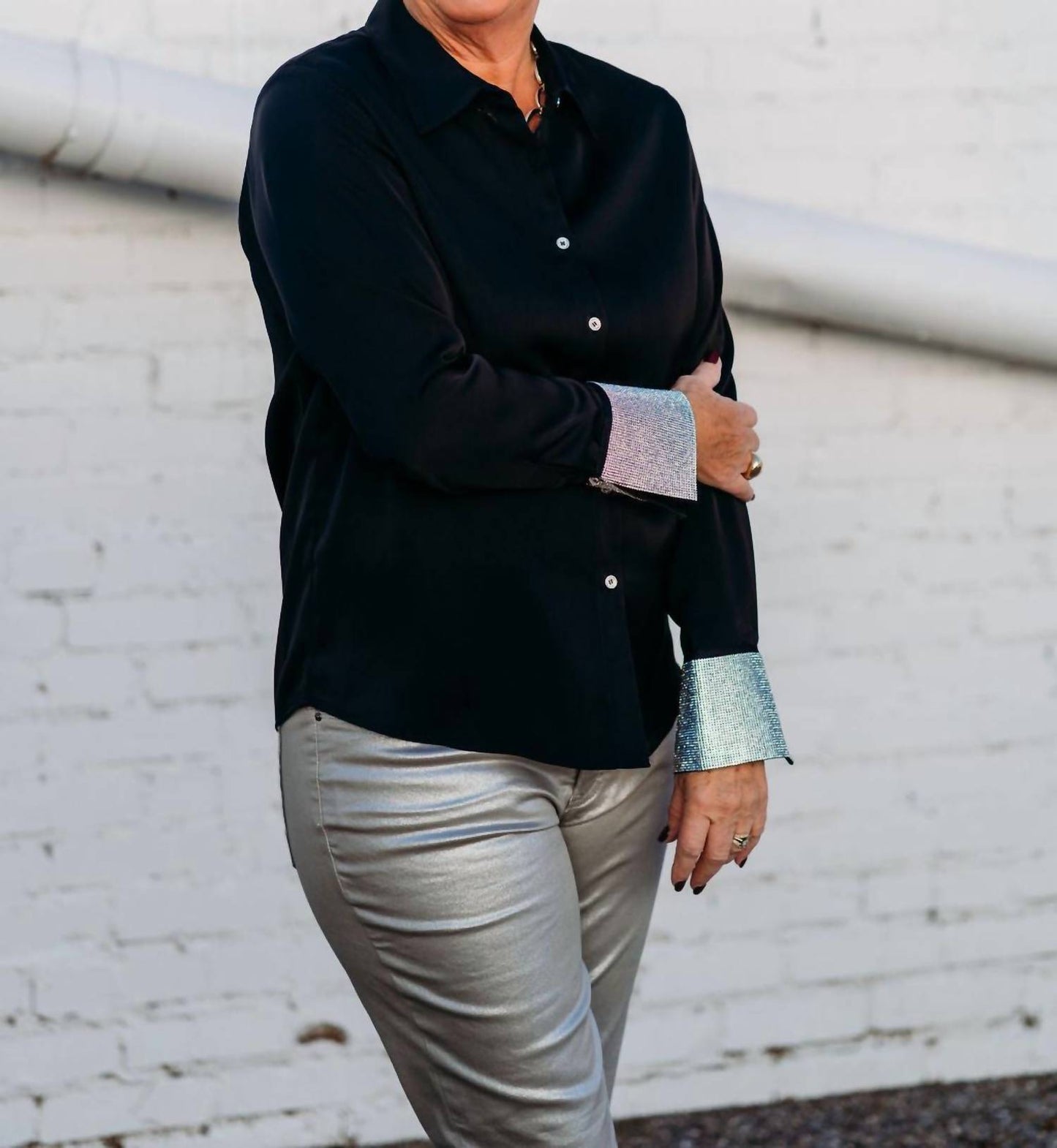 Frank Lyman - Woven Blouse with Rhinestones