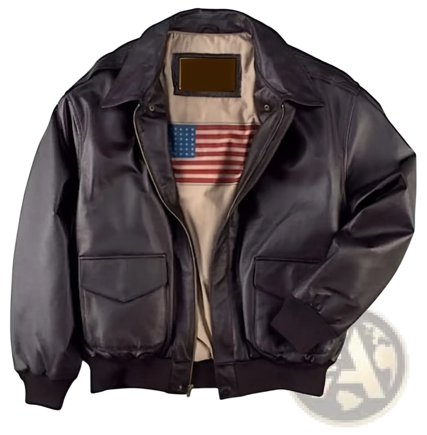 Air Force Fur Leather Bomber Jacket with Flag Lining