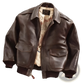 Air Force Fur Leather Bomber Jacket with Flag Lining