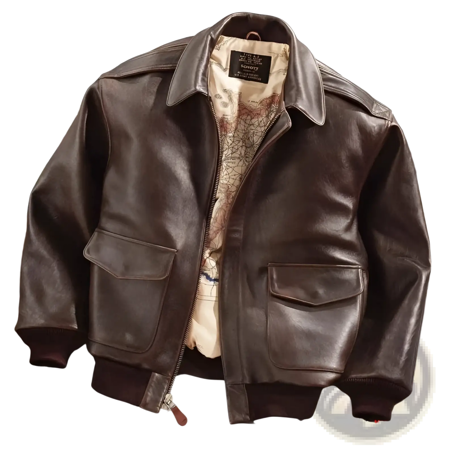 Air Force Fur Leather Bomber Jacket with Flag Lining