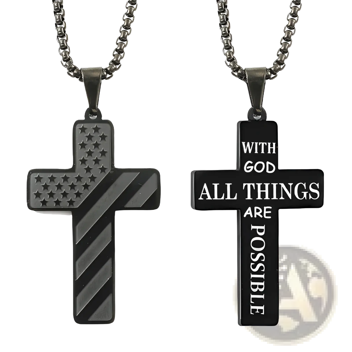 American Flag Bible Verse Cross Pendant Necklace