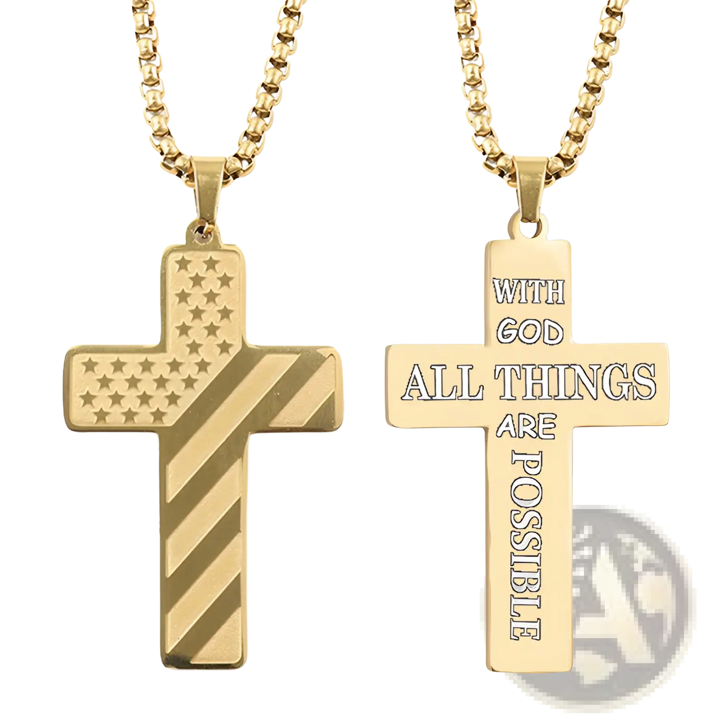 American Flag Bible Verse Cross Pendant Necklace