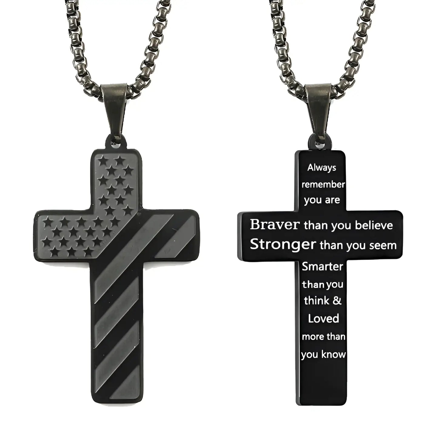 American Flag Bible Verse Cross Pendant Necklace