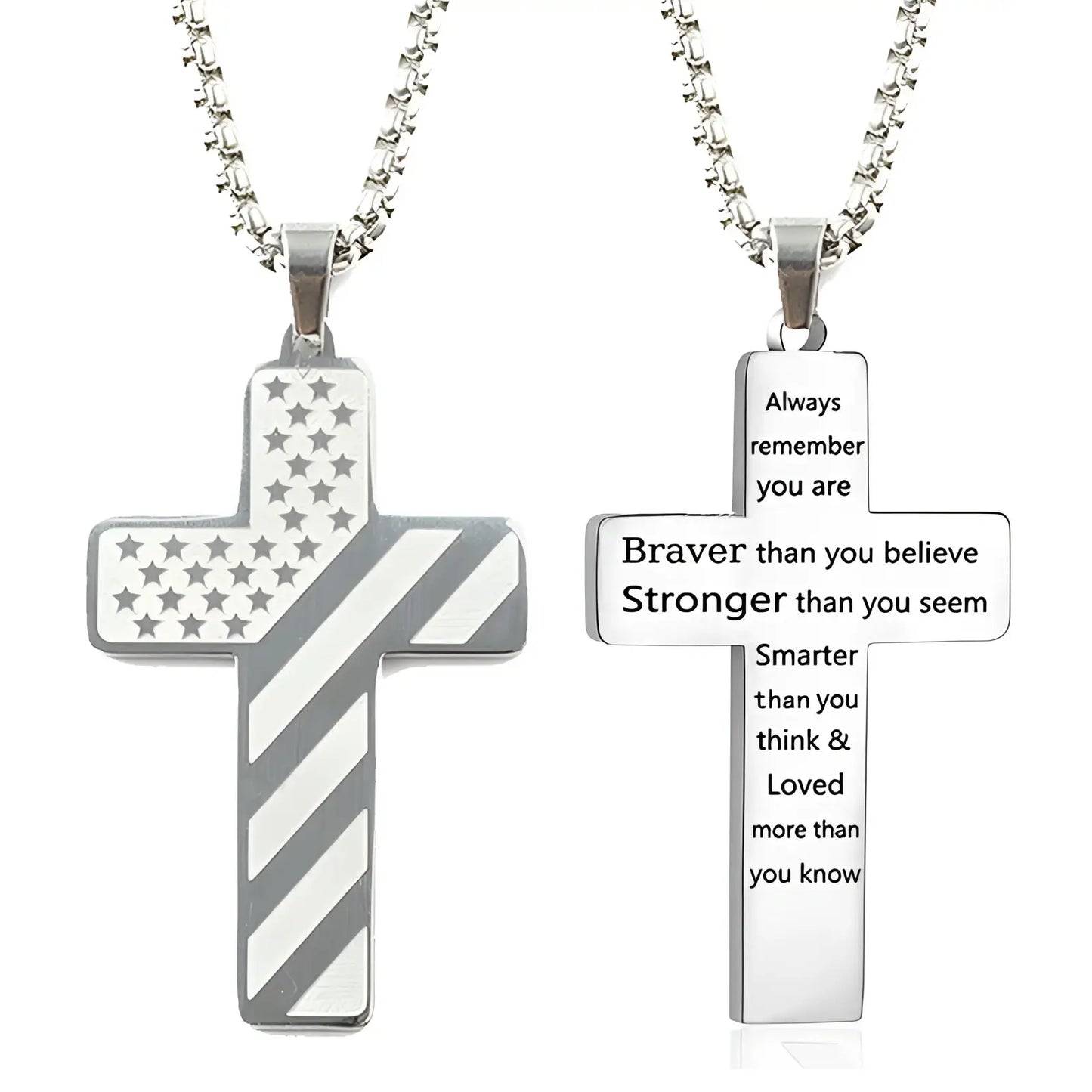 American Flag Bible Verse Cross Pendant Necklace