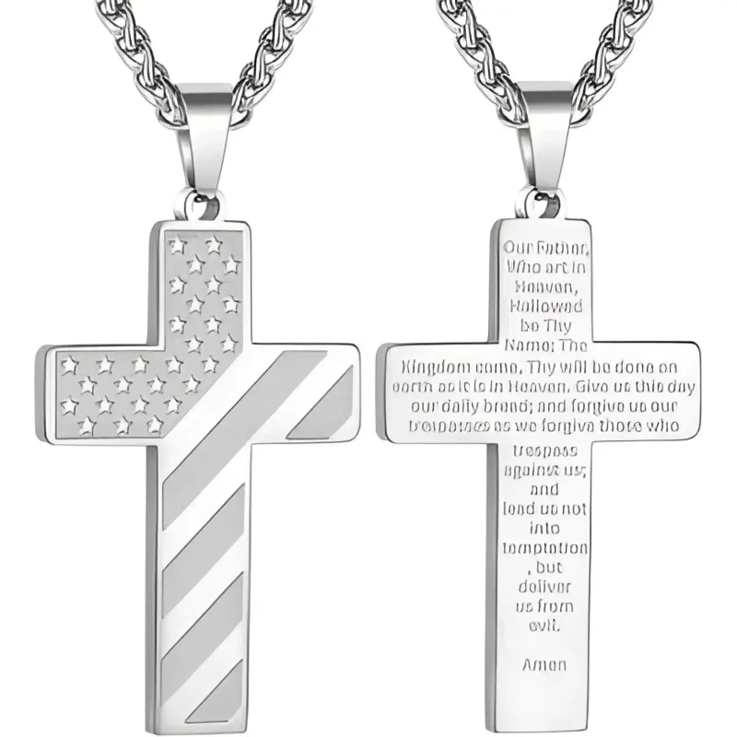 American Flag Bible Verse Cross Pendant Necklace