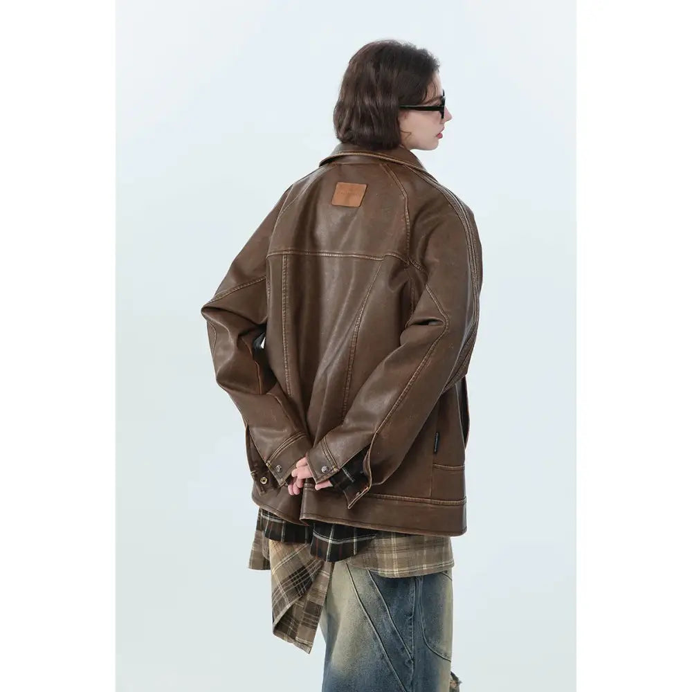 Retro Distressed Unisex Pu Leather Biker Jacket