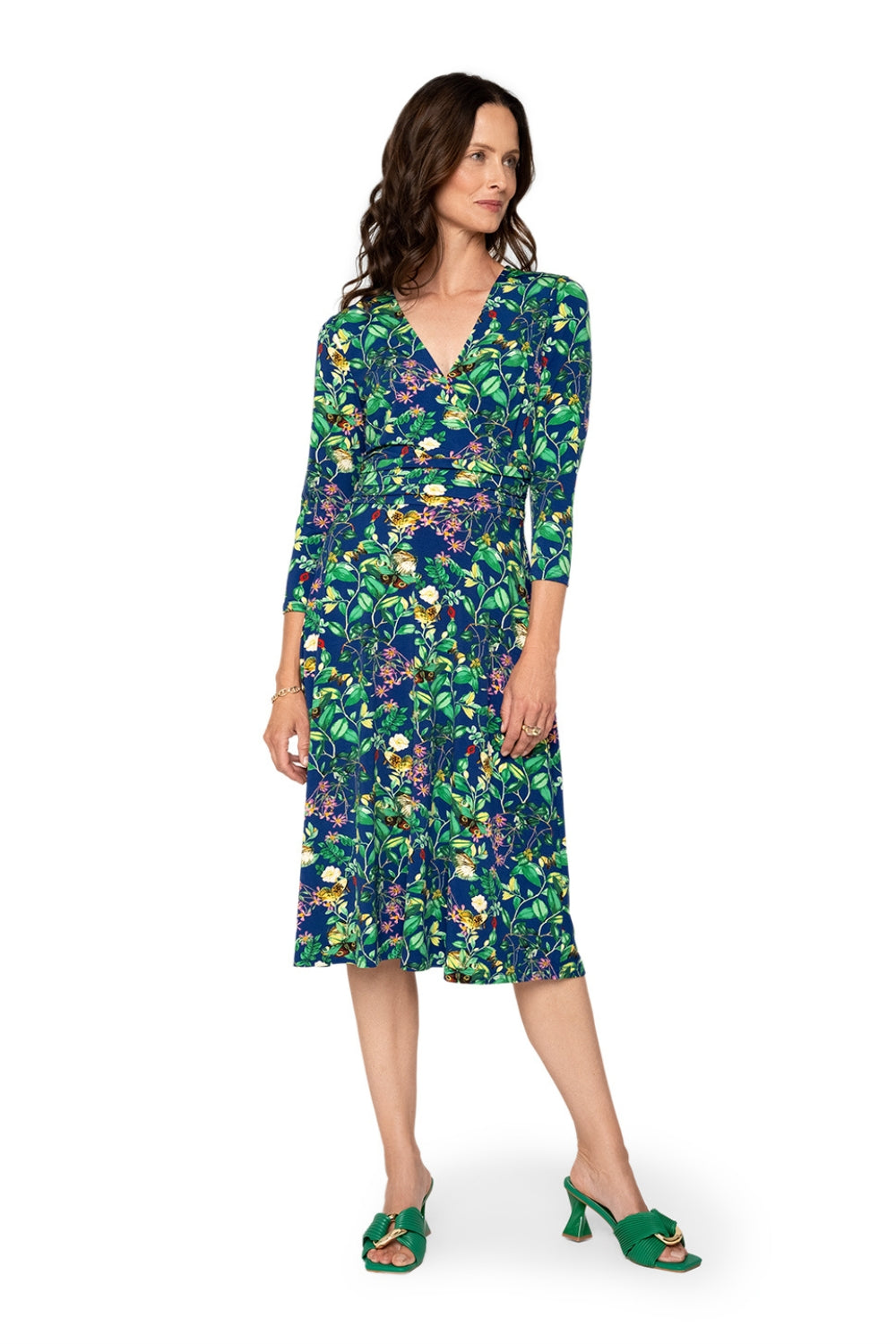 Leota's Women Amiya 3/4 Sleeve Midi Butterfly Meadow Navy