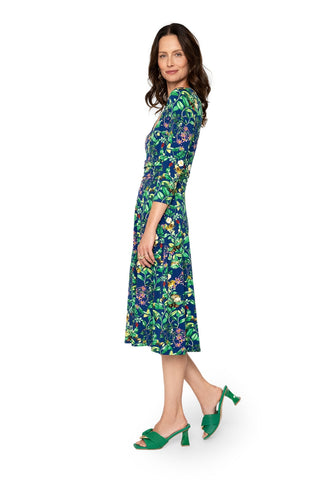 Leota's Women Amiya 3/4 Sleeve Midi Butterfly Meadow Navy