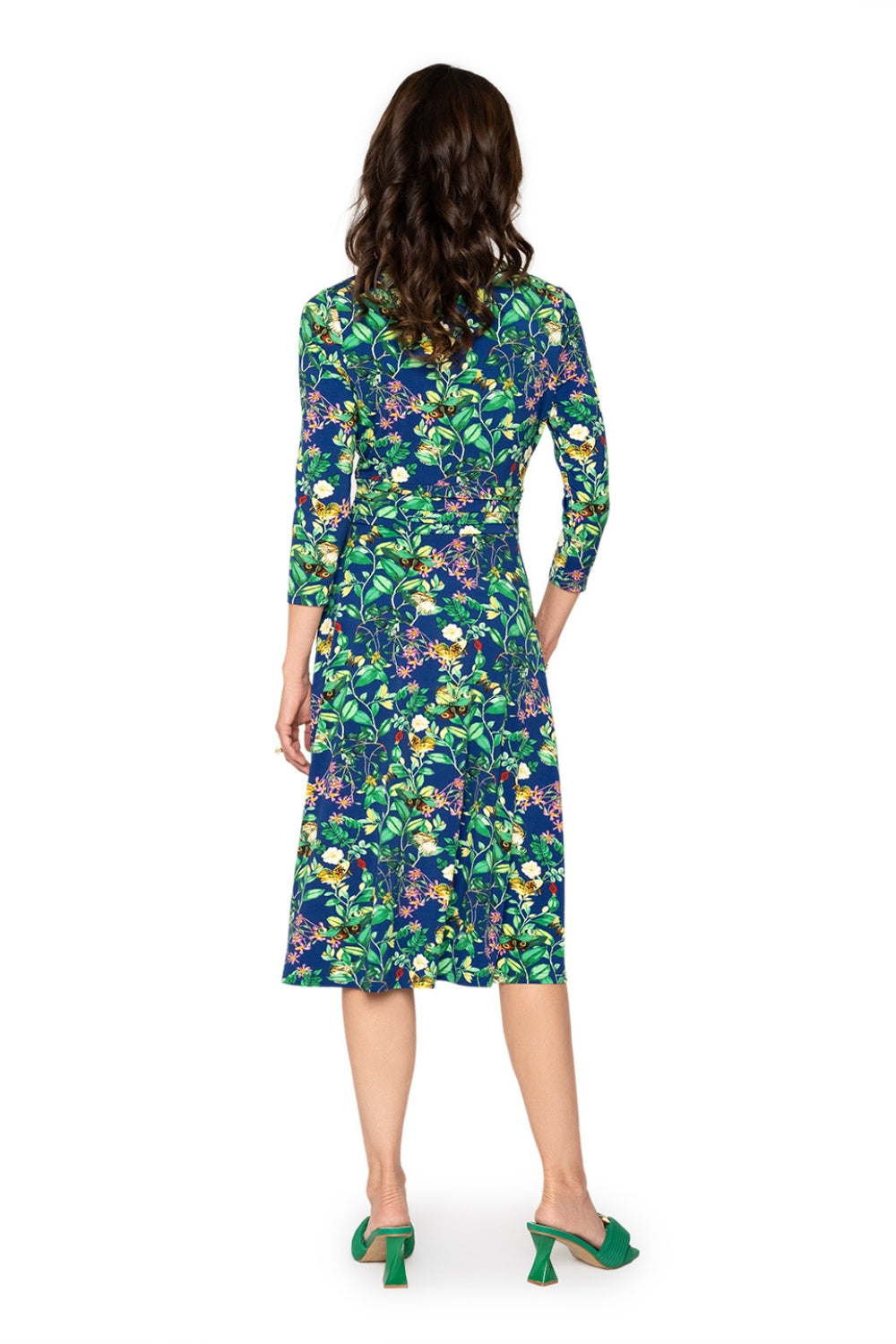 Leota's Women Amiya 3/4 Sleeve Midi Butterfly Meadow Navy