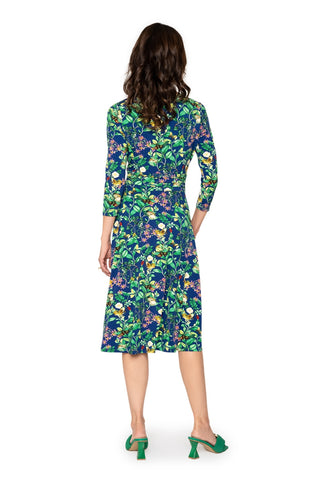 Leota's Women Amiya 3/4 Sleeve Midi Butterfly Meadow Navy