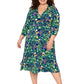 Leota's Curve Women Amiya 3/4 Sleeve Midi Butterfly Meadow Navy