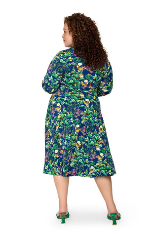 Leota's Curve Women Amiya 3/4 Sleeve Midi Butterfly Meadow Navy