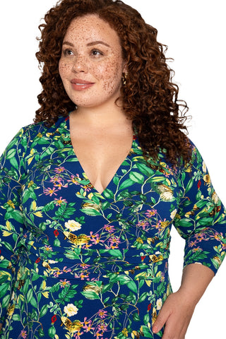Leota's Curve Women Amiya 3/4 Sleeve Midi Butterfly Meadow Navy