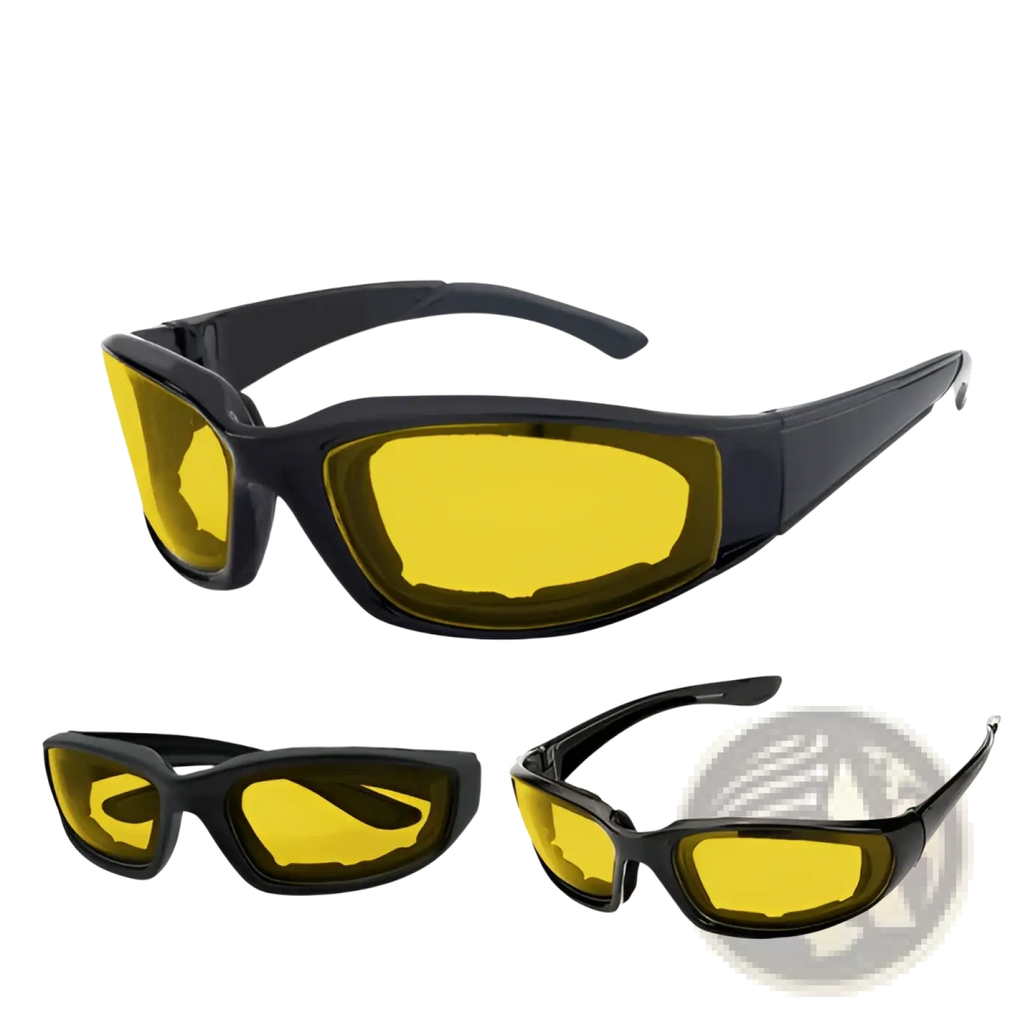 Anti-glare Yellow Lens Padded Motorcycle Riding Glasses 3 Pack