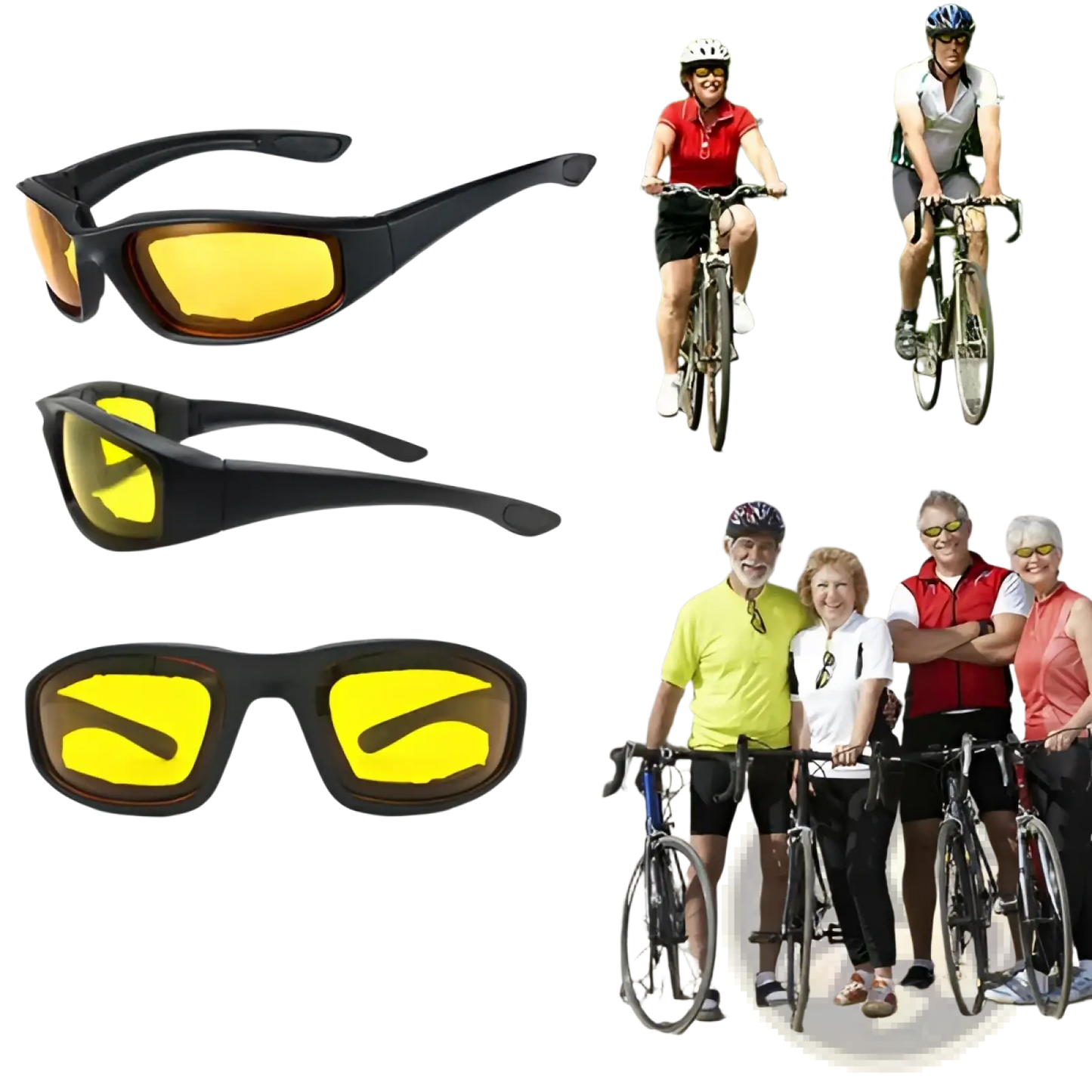 Anti-glare Yellow Lens Padded Motorcycle Riding Glasses 3 Pack