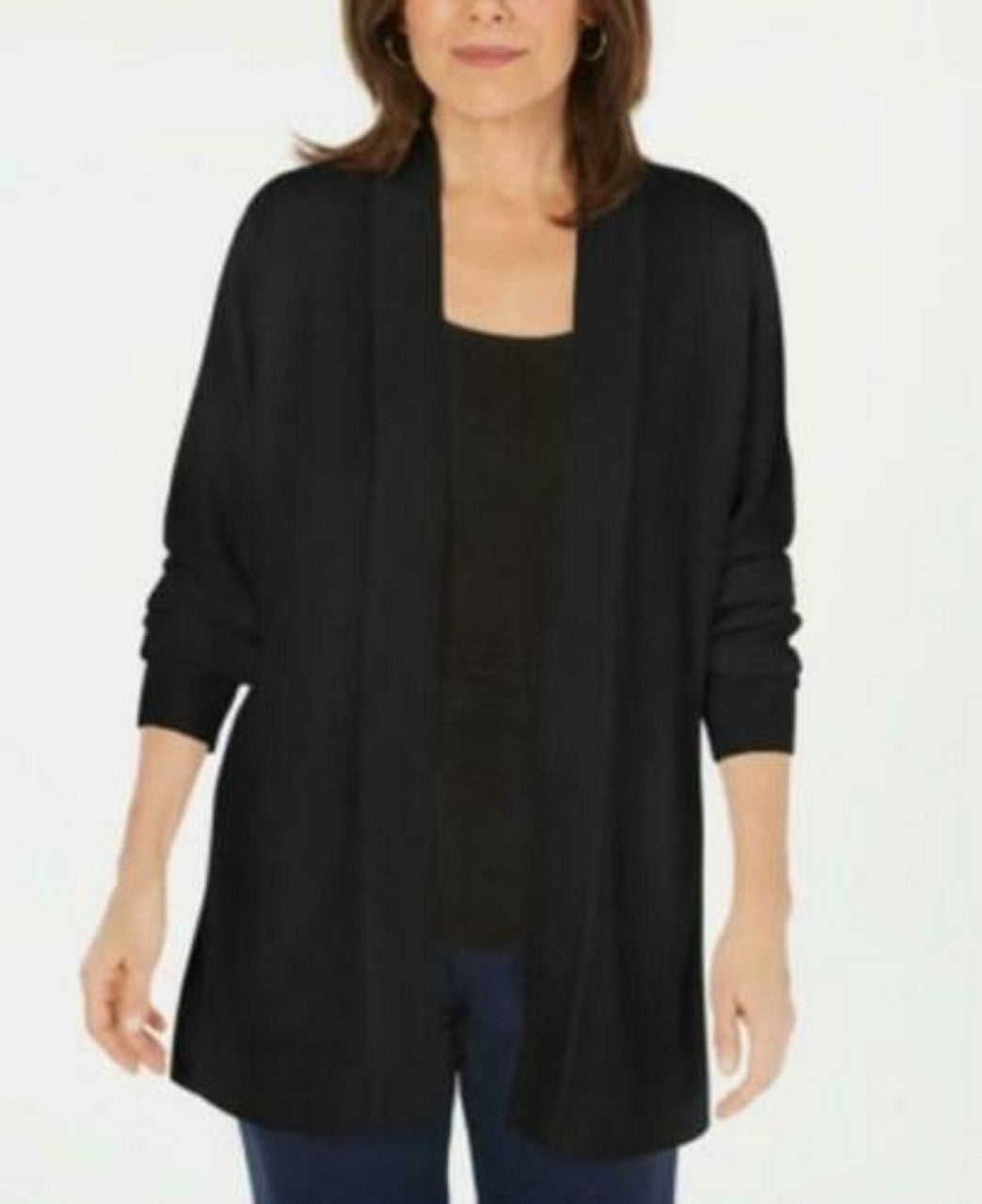 Karen Scott Women's Open-Front Cardigan Black Size Petite Small