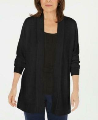 Karen Scott Women's Open-Front Cardigan Black Size Petite Small
