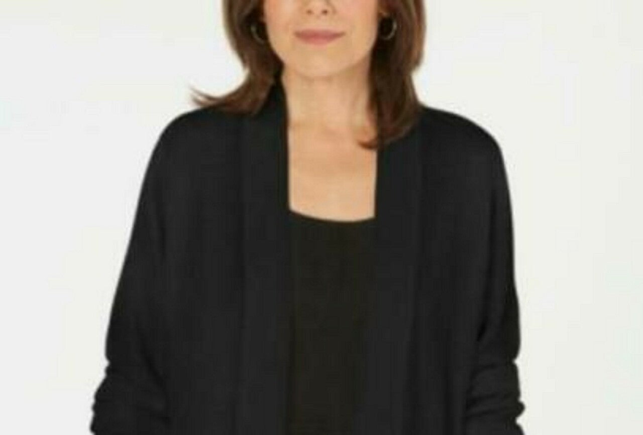 Karen Scott Women's Open-Front Cardigan Black Size Petite Small