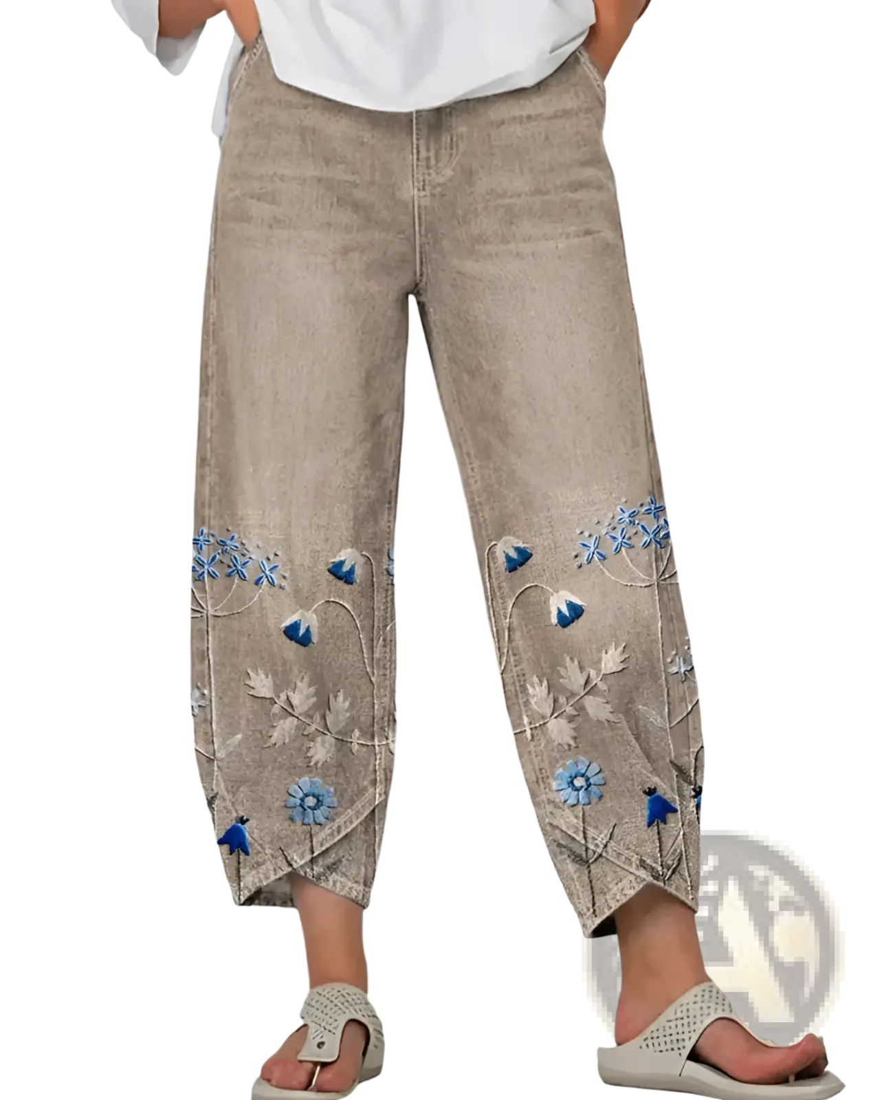 Artistic Printed and Embroidered Slimming Cropped Pants
