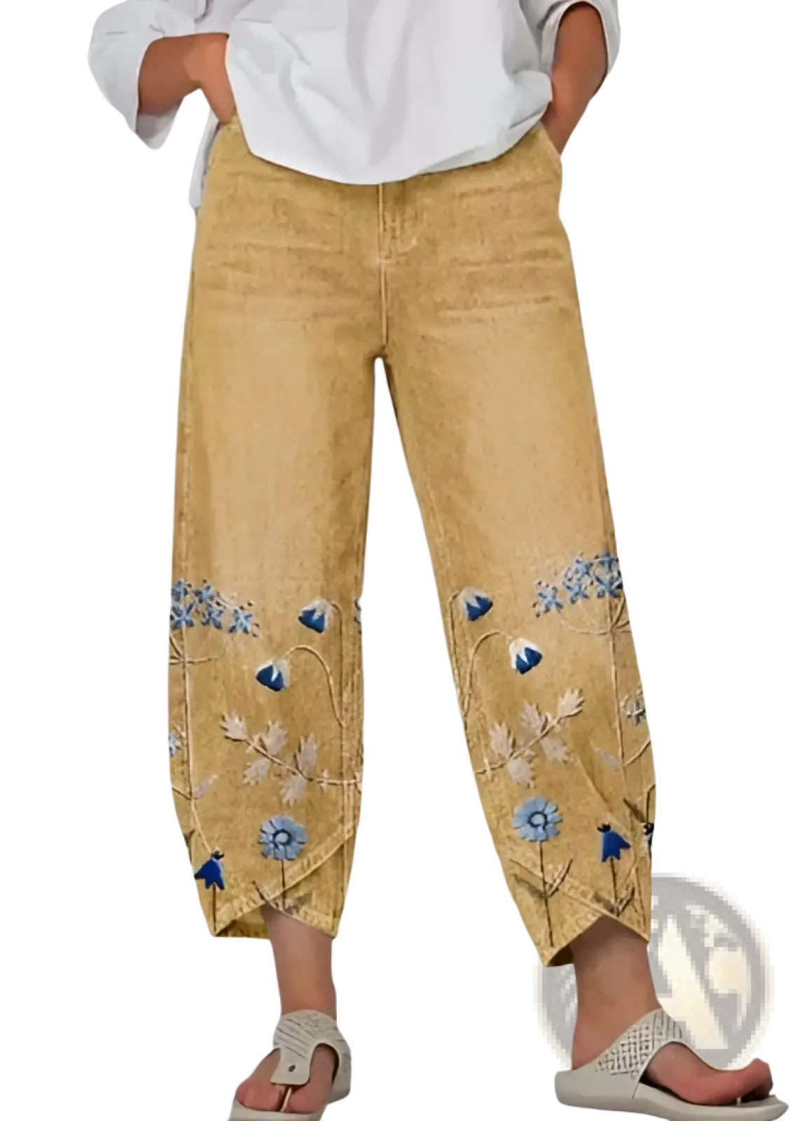 Artistic Printed and Embroidered Slimming Cropped Pants