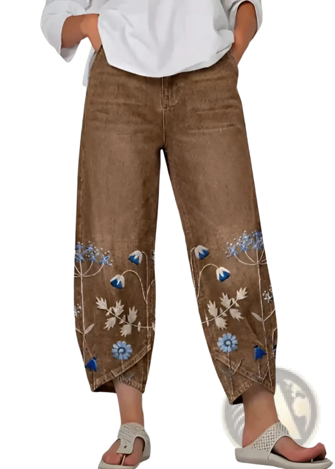 Artistic Printed and Embroidered Slimming Cropped Pants