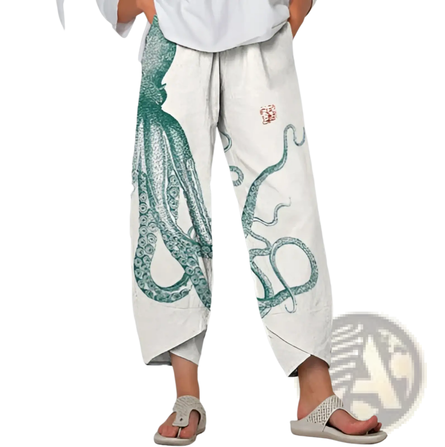 Artistic Printed and Embroidered Slimming Cropped Pants