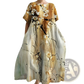 Artistic Printed Loose Linen Maxi Dress