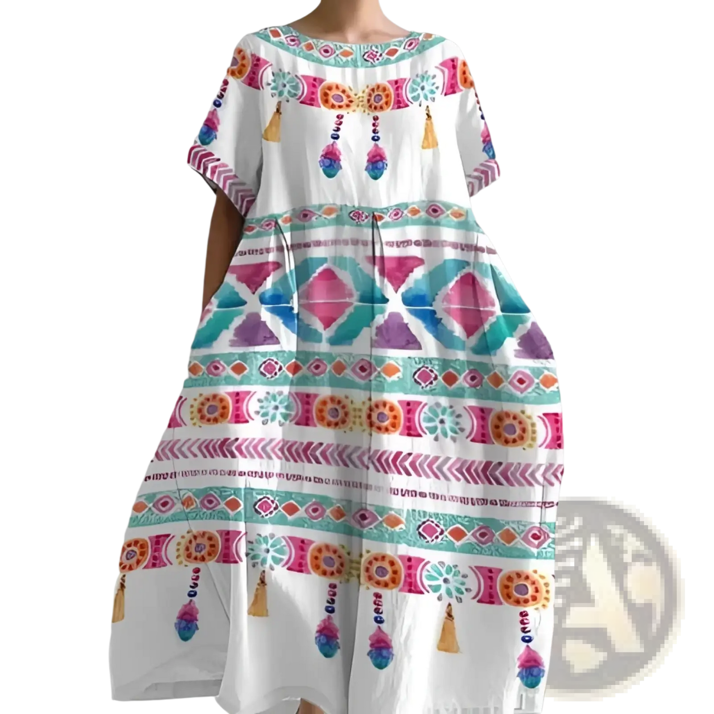 Artistic Printed Loose Linen Maxi Dress