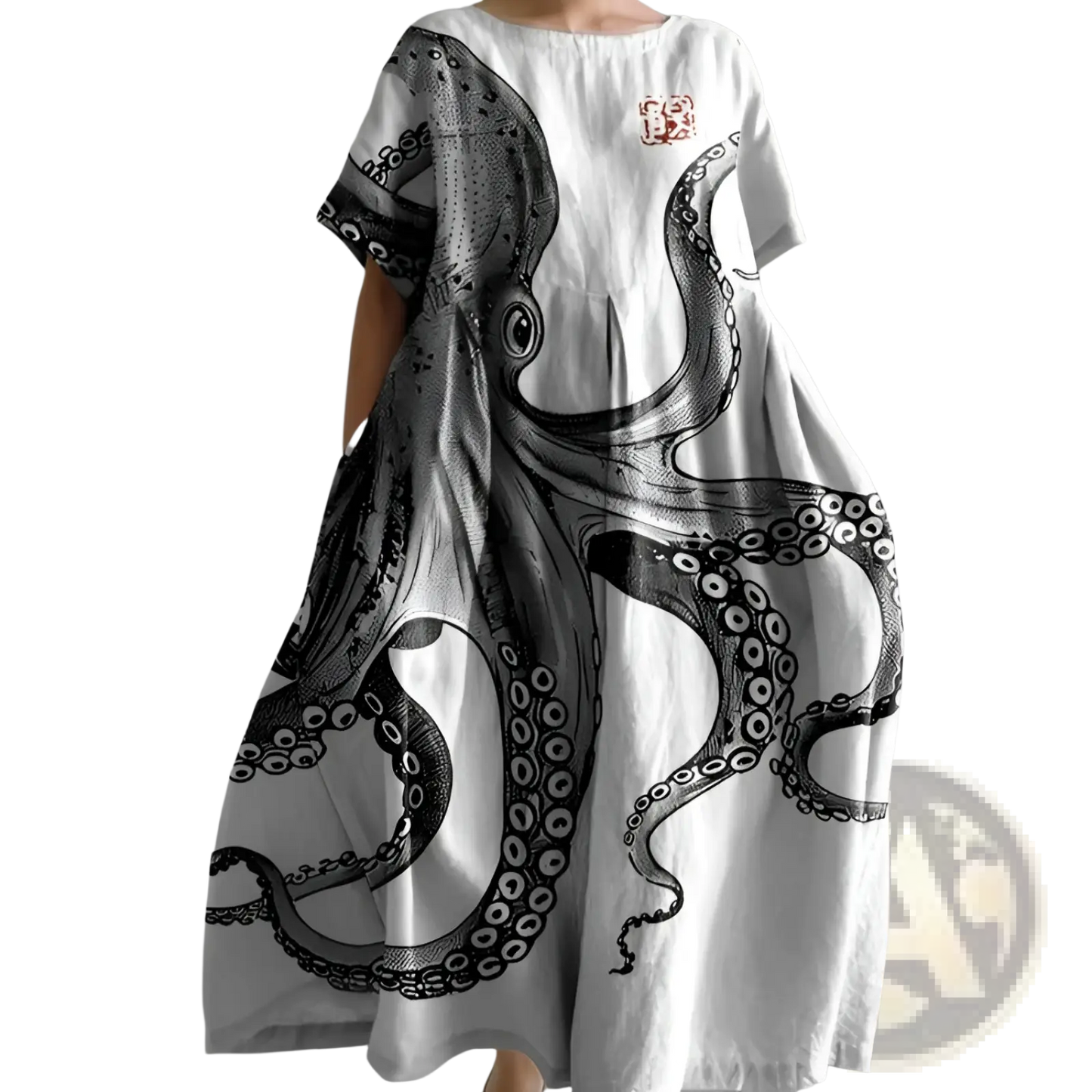 Artistic Printed Loose Linen Maxi Dress