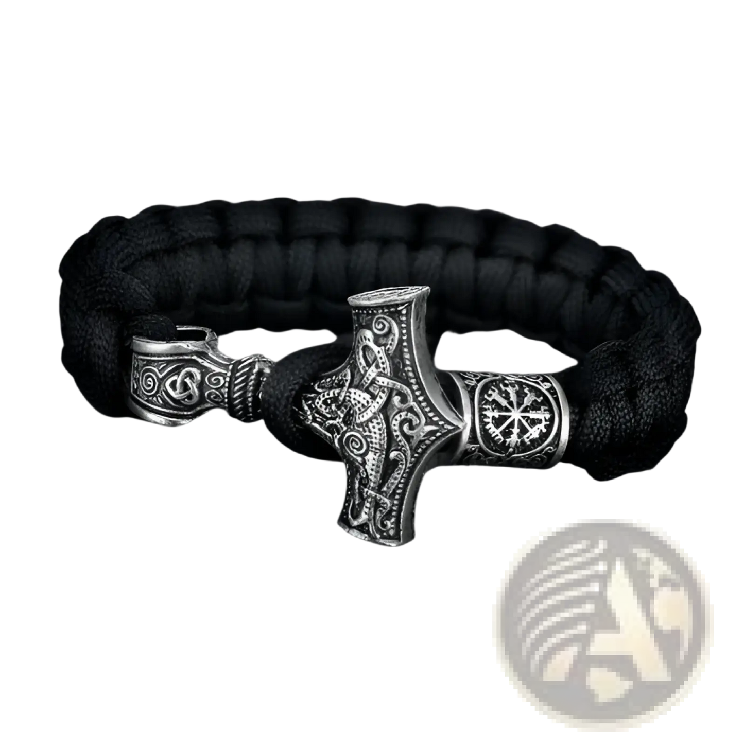 Asgard Engraved Silver Mjolnir Paracord Bracelet