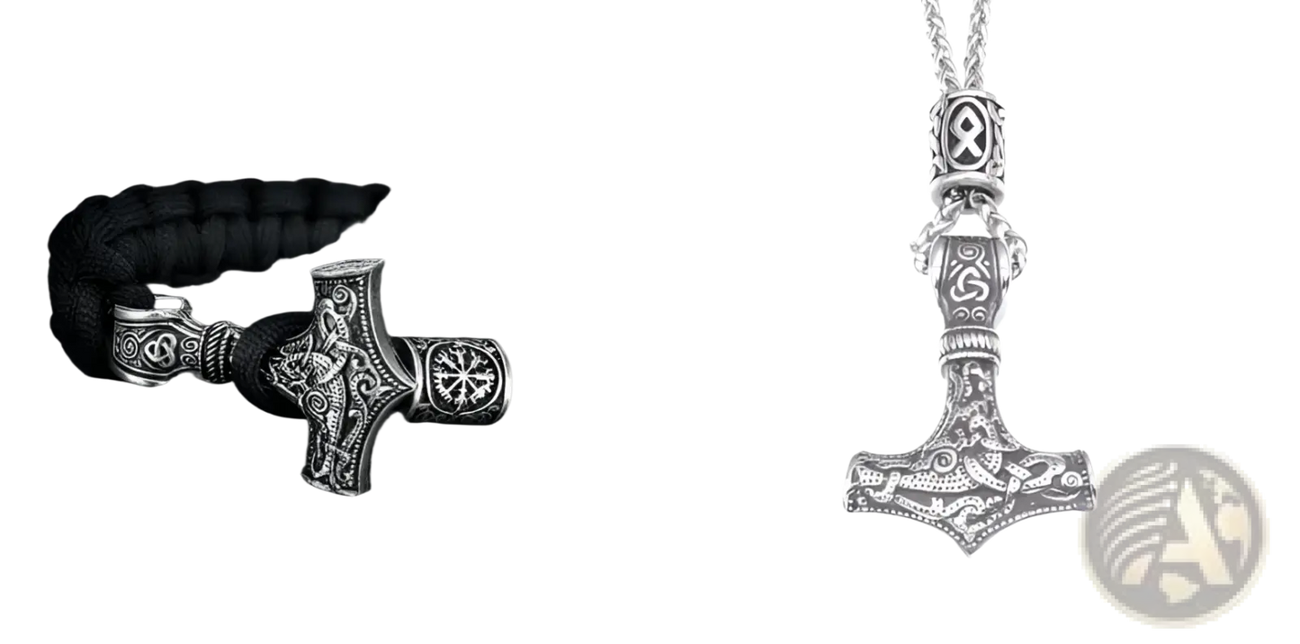 Asgard Engraved Silver Mjolnir Paracord Bracelet