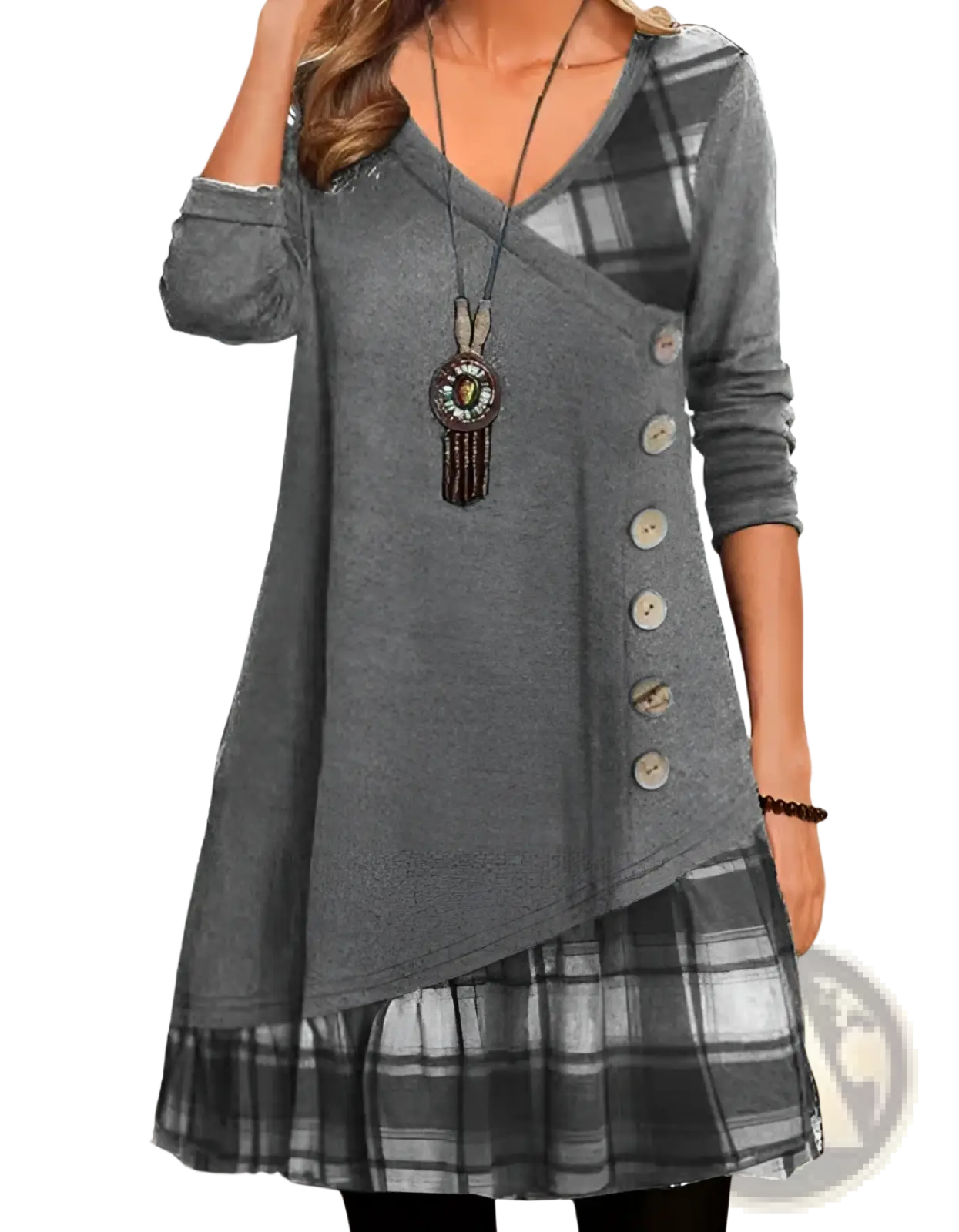 Asymmetrical Plaid Patchwork Knit Tunic Dress