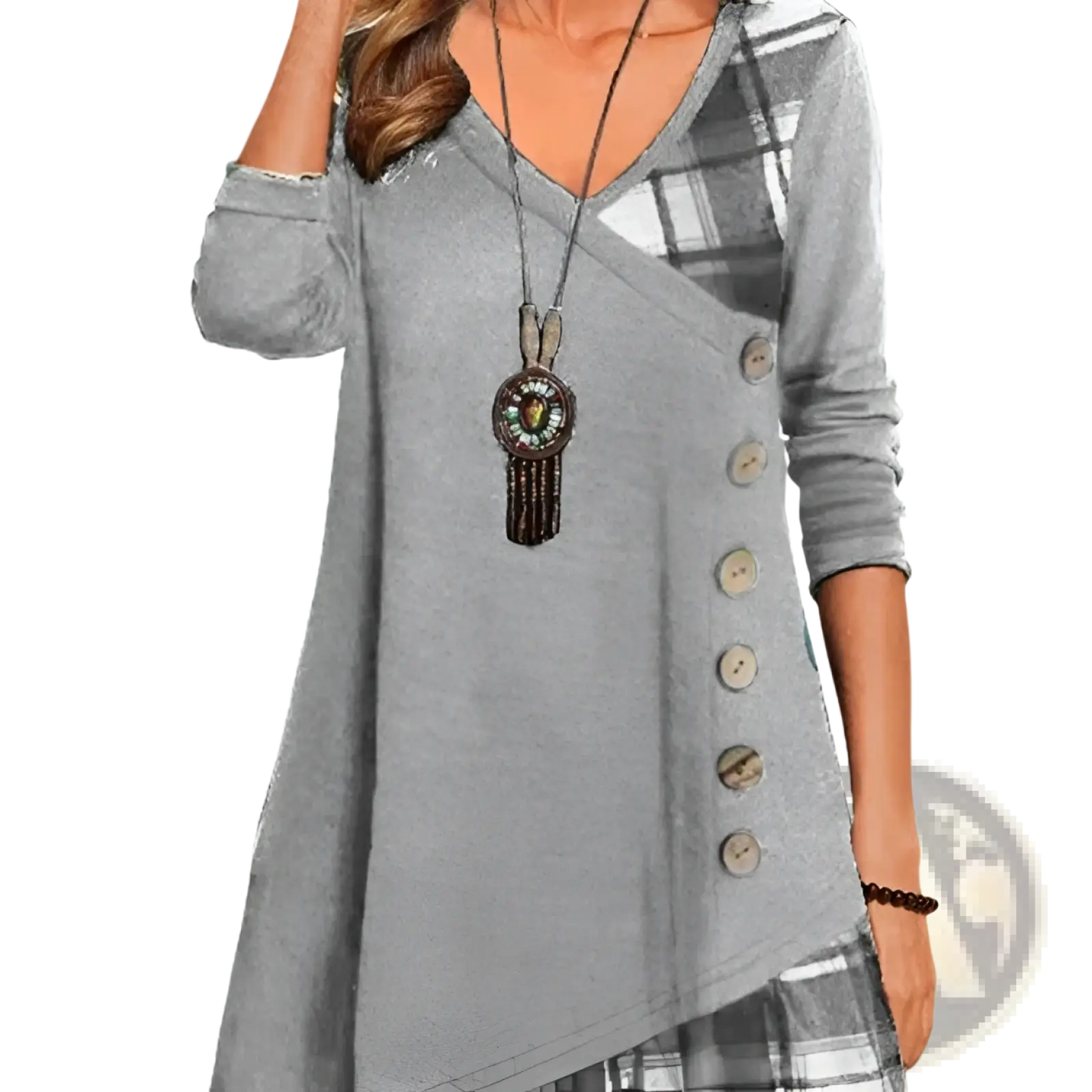 Asymmetrical Plaid Patchwork Knit Tunic Dress