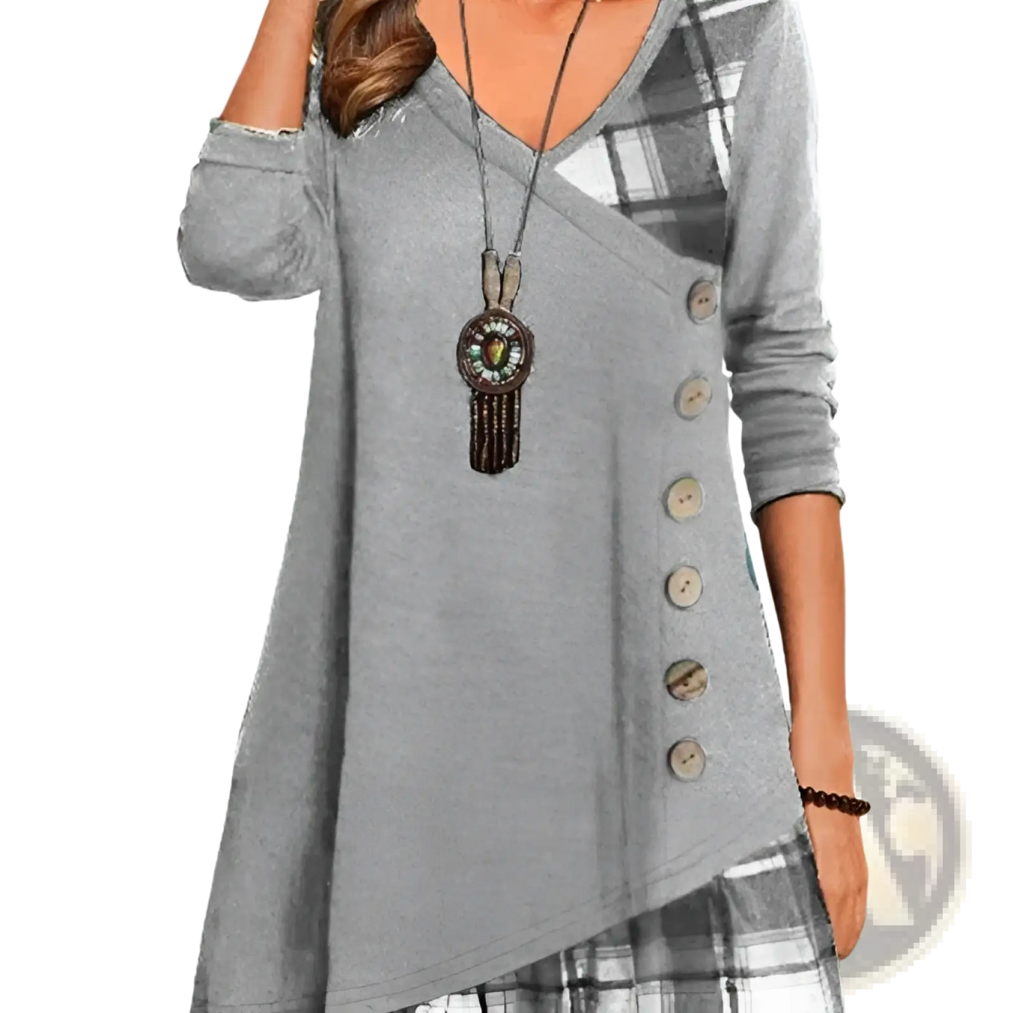 Asymmetrical Plaid Patchwork Knit Tunic Dress