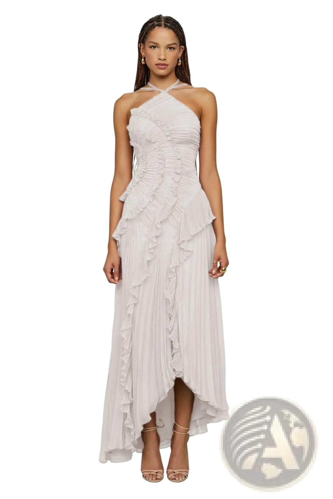 Asymmetrical Ruffled Chiffon Halterneck Evening Dress