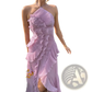 Asymmetrical Ruffled Chiffon Halterneck Evening Dress