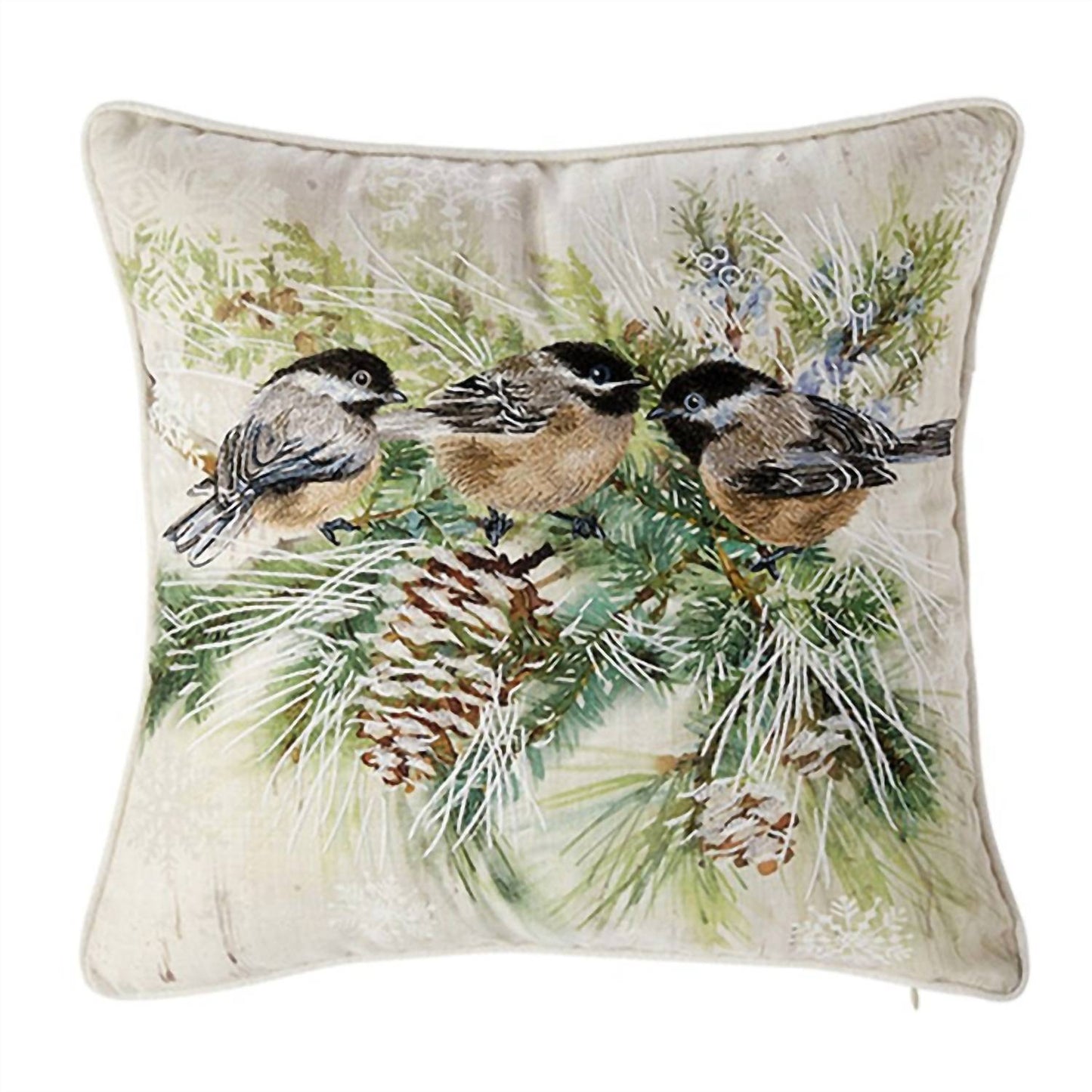 Raz Imports - Winter Cottage Chickadees Pillow #4215983