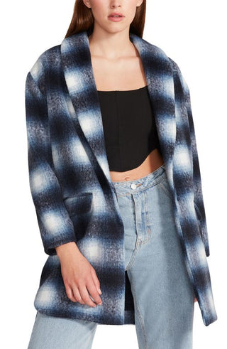 Steve Madden Zoey Brushed Plaid Jacket in Peacoat Navy at Nordstrom, Size Small