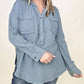 Zenana - Gauze Split Neck Button Front Top
