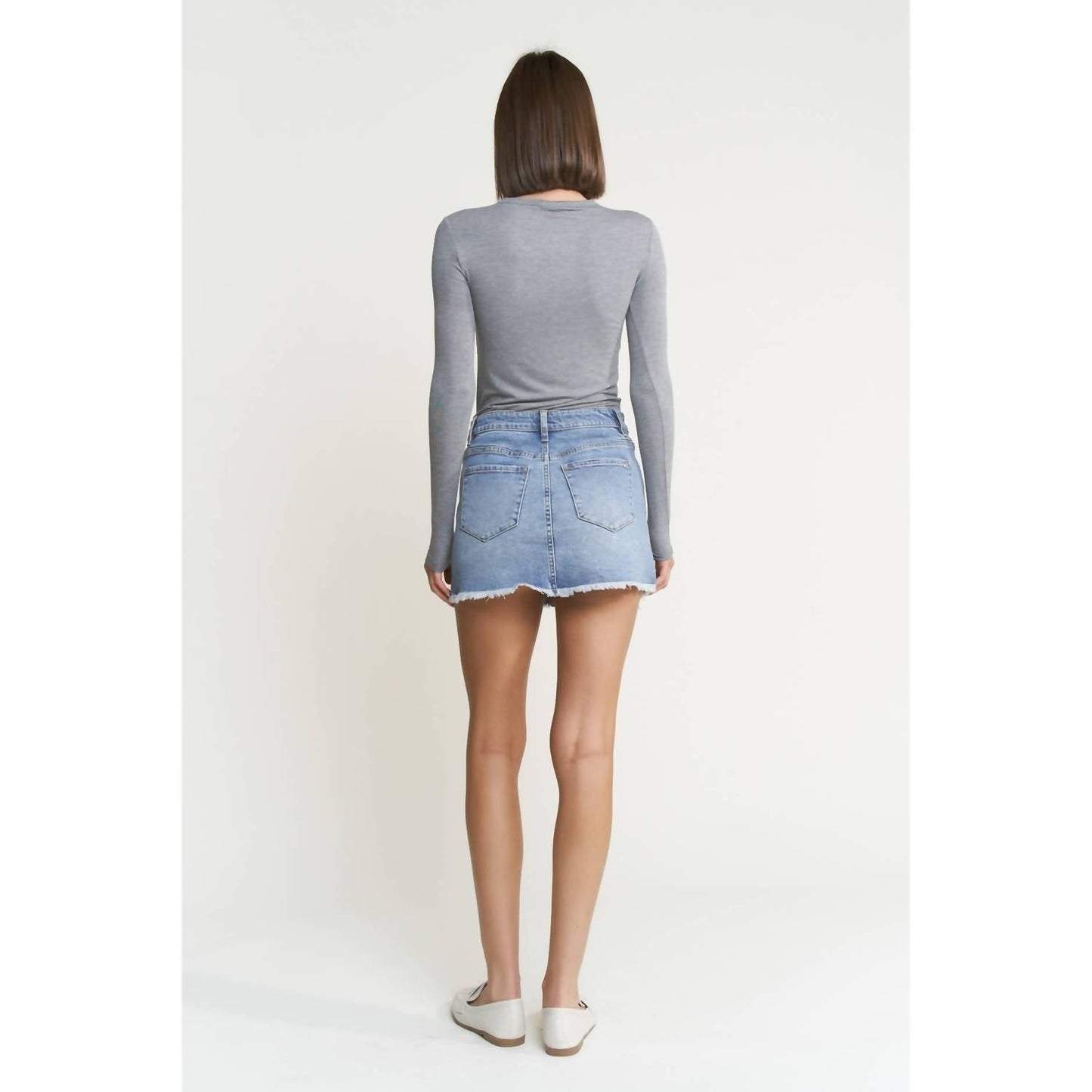 Mica Denim - Raw Hem Denim Mini Skirt