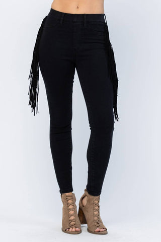 Judy Blue - High Waist Side Fringe Skinny Jegging Denim Jeans