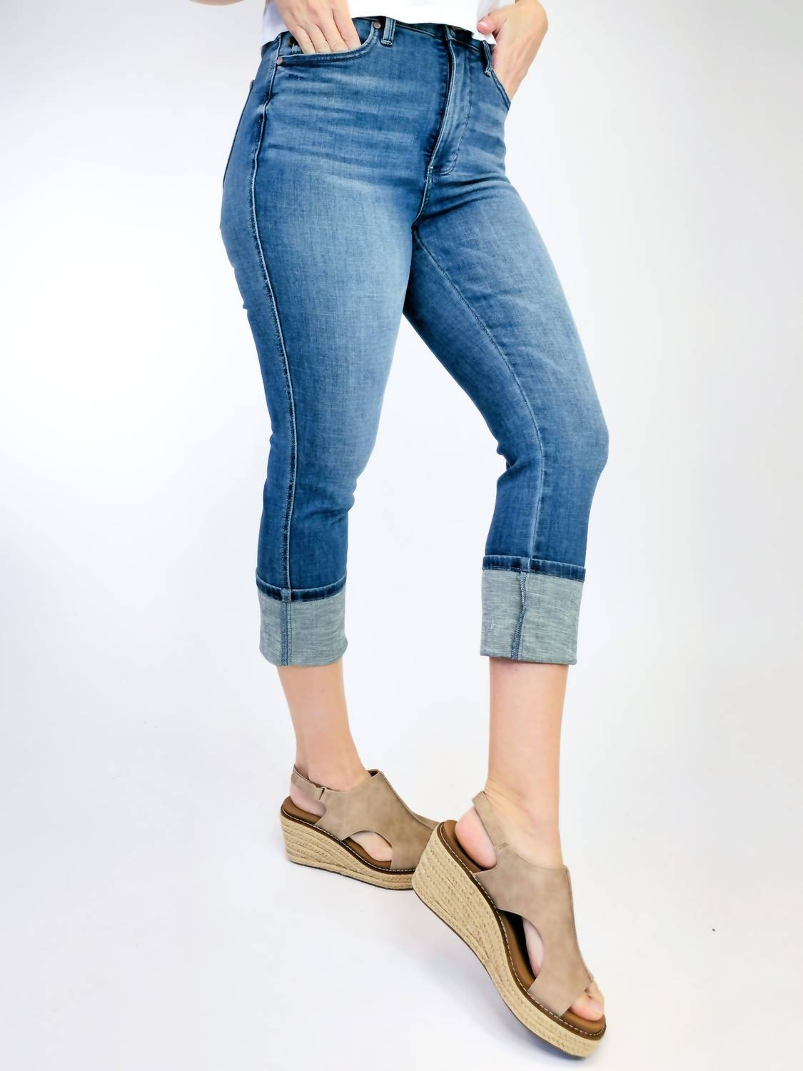 Judy Blue - High Waist Tummy Control Cuff Capri Jeans
