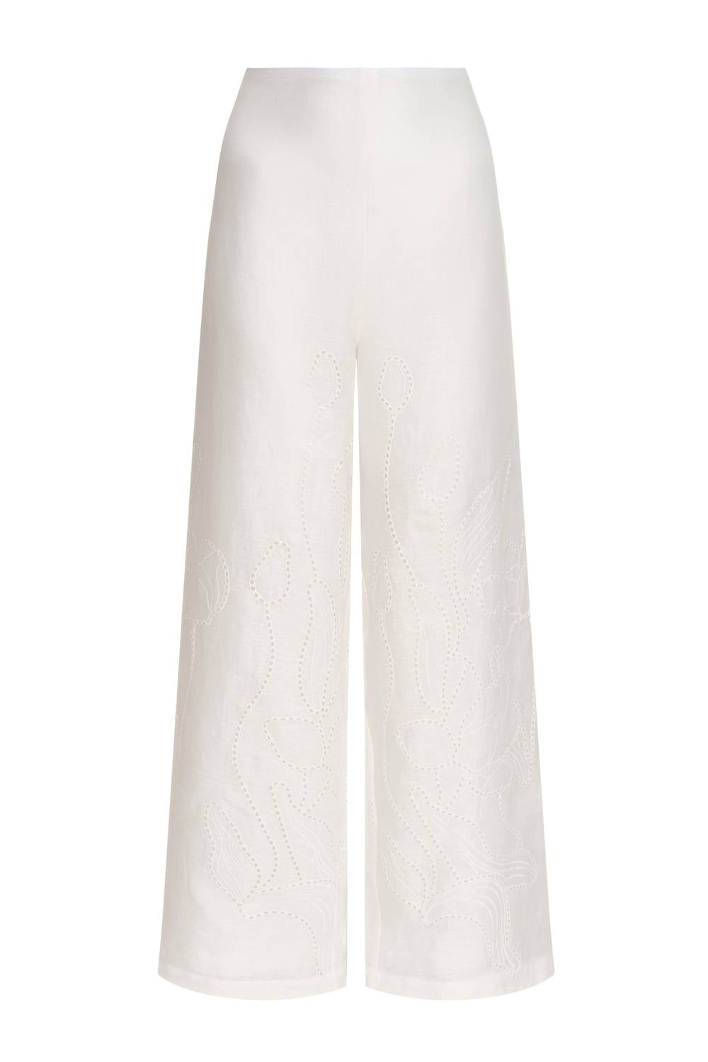 Andres Otalora - Women's Sueño Botanico Embroidered Linen Wide Leg Pants