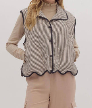 Entro - Women's Stripe Oversized Quilted Gilet Top